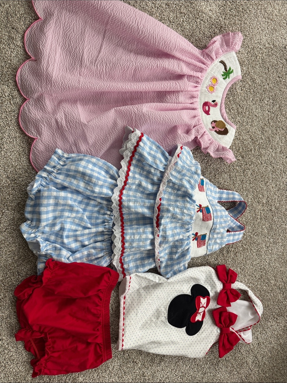Smocked Flamingo size 2T Summer Dress & Outfit Bundle - Pink, Blue, Red